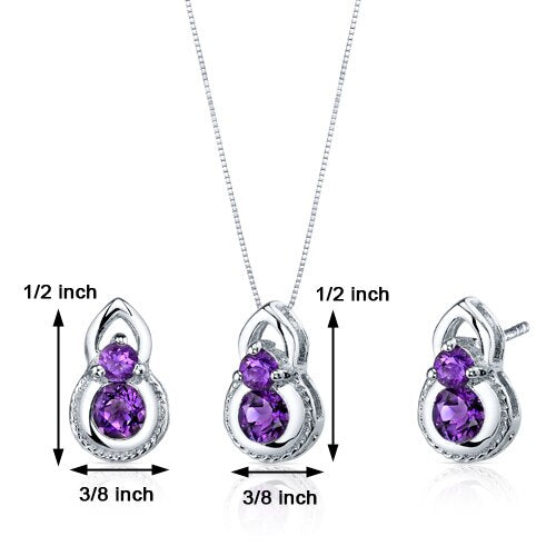 Amethyst Pendant Earrings Set Sterling Silver round 1.5 Carats