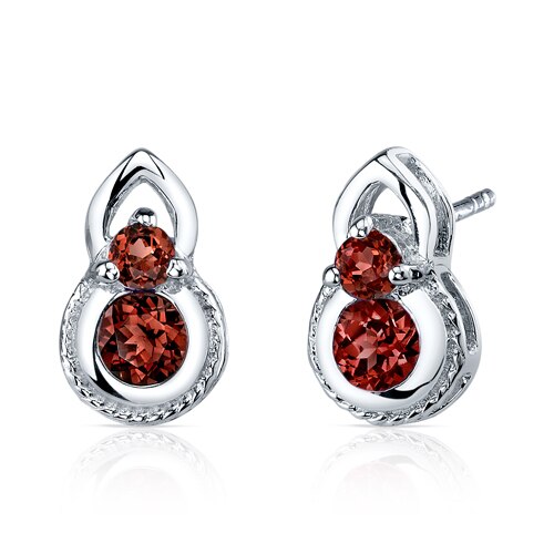 Garnet Pendant Earrings Set Sterling Silver round Shape 1.5 cts