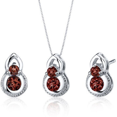 Garnet Pendant Earrings Set Sterling Silver round Shape 1.5 cts