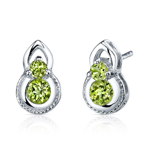 Peridot Pendant Earrings Set Sterling Silver round 1.5 Carats