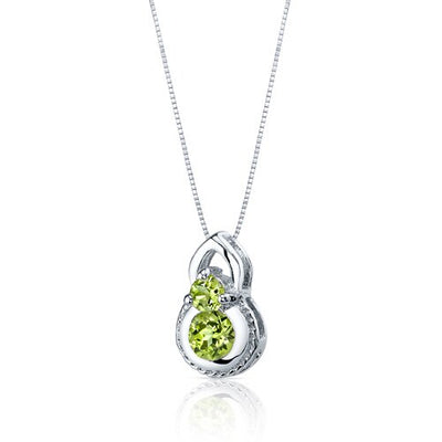 Peridot Pendant Earrings Set Sterling Silver round 1.5 Carats