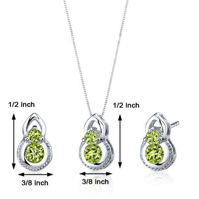 Peridot Pendant Earrings Set Sterling Silver round 1.5 Carats