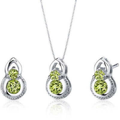 Peridot Pendant Earrings Set Sterling Silver round 1.5 Carats