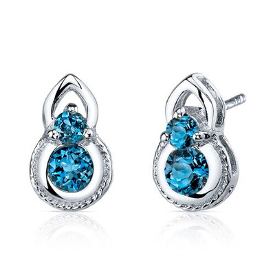 London Blue Topaz Pendant Earrings Set Sterling Silver round