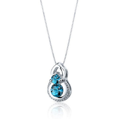 London Blue Topaz Pendant Earrings Set Sterling Silver round