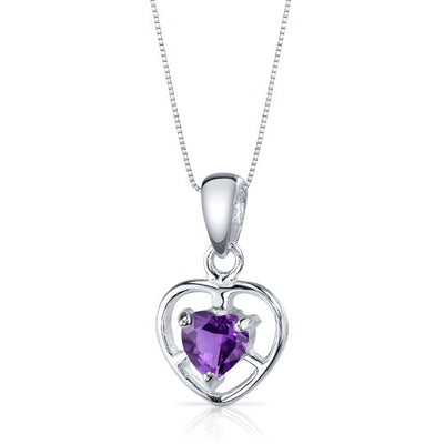 Amethyst Pendant Earrings Set Sterling Silver heart 1.5 Carats