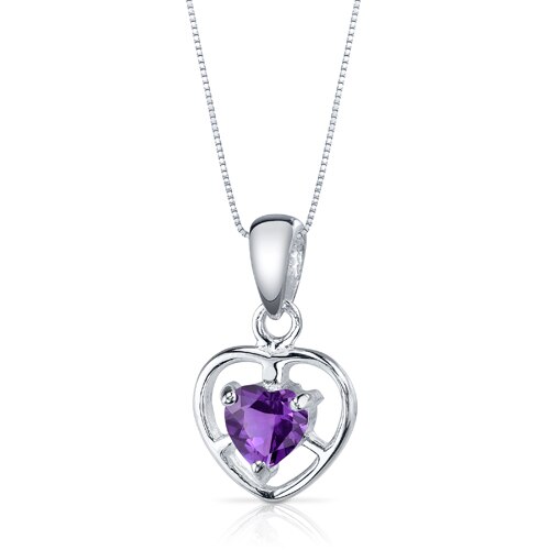 Amethyst Pendant Earrings Set Sterling Silver heart 1.5 Carats