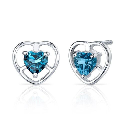 London Blue Topaz Pendant Earrings Set Sterling Silver heart