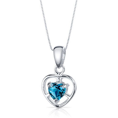 London Blue Topaz Pendant Earrings Set Sterling Silver heart