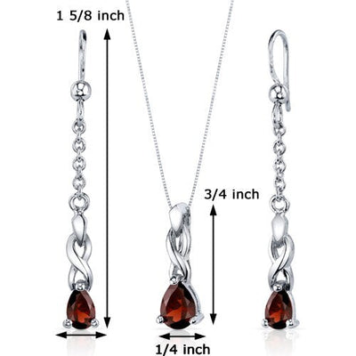 Garnet Pendant Earrings Set Sterling Silver pear Shape 1.75 cts