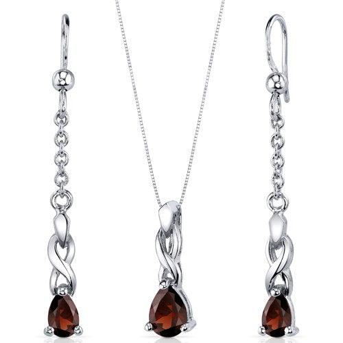 Garnet Pendant Earrings Set Sterling Silver pear Shape 1.75 cts