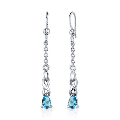 Swiss Blue Topaz Pendant Earrings Set Sterling Silver pear