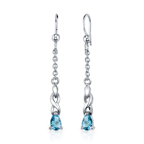 Swiss Blue Topaz Pendant Earrings Set Sterling Silver pear