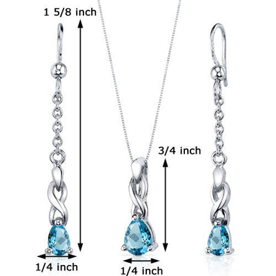 Swiss Blue Topaz Pendant Earrings Set Sterling Silver pear