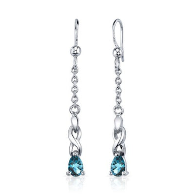 London Blue Topaz Pendant Earrings Set Sterling Silver Pear