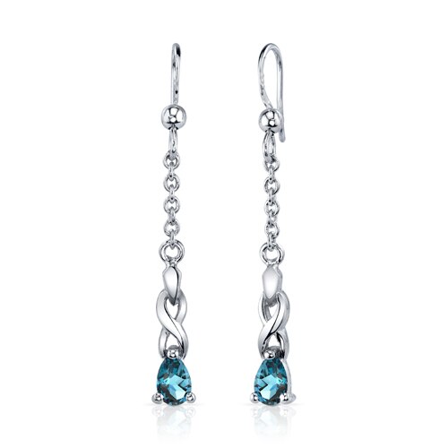 London Blue Topaz Pendant Earrings Set Sterling Silver Pear