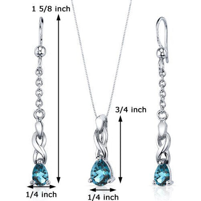 London Blue Topaz Pendant Earrings Set Sterling Silver Pear