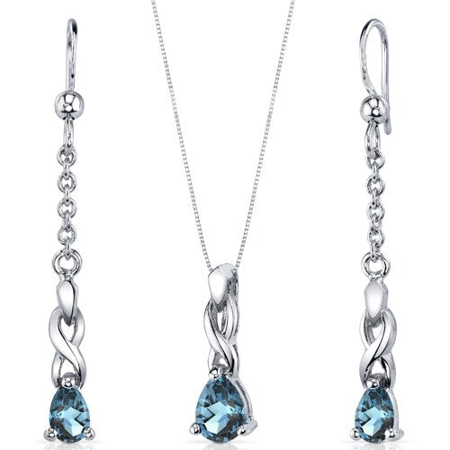 London Blue Topaz Pendant Earrings Set Sterling Silver Pear