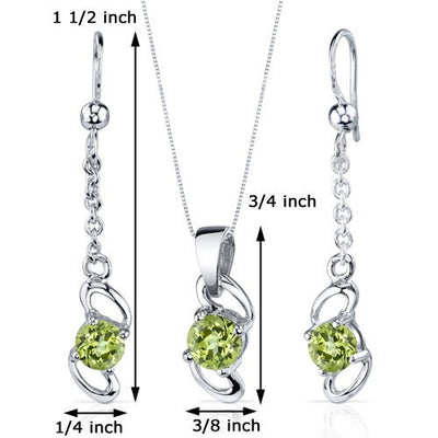 Peridot Pendant Earrings Set Sterling Silver round 1.75 Carats