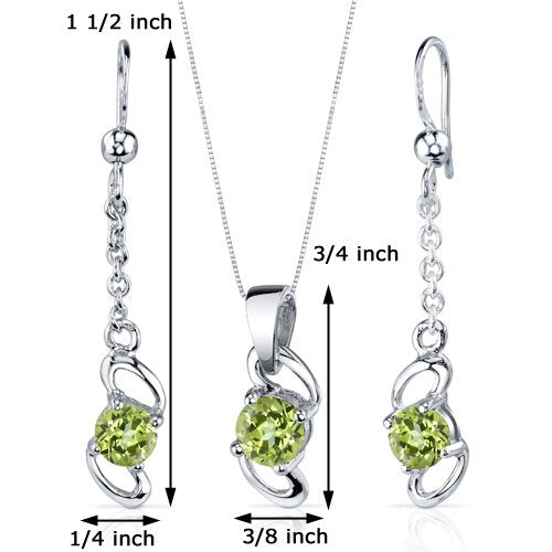 Peridot Pendant Earrings Set Sterling Silver round 1.75 Carats