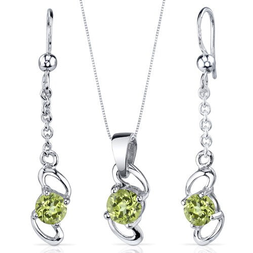 Peridot Pendant Earrings Set Sterling Silver round 1.75 Carats