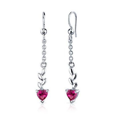 Ruby Pendant Earrings Set Sterling Silver heart Shape 2 Carats