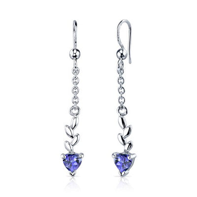 Blue Sapphire Pendant Earrings Set Sterling Silver Heart 2 cts