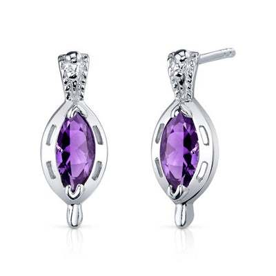 Amethyst Pendant Earrings Set Sterling Silver marquise 1.5 cts