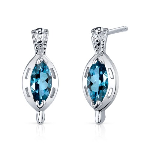 London Blue Topaz Pendant Earrings Set Sterling Silver marquise