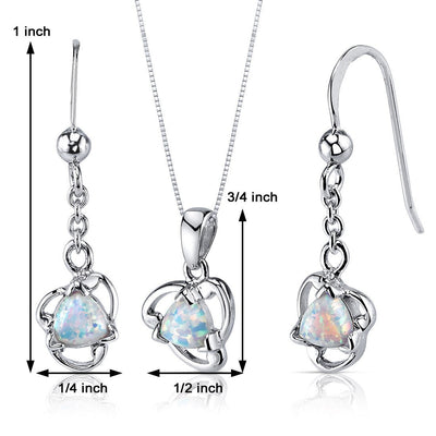 Opal Pendant Earrings Set Sterling Silver trillion 1.5 Carats