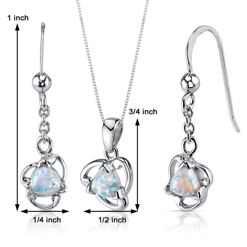 Opal Pendant Earrings Set Sterling Silver trillion 1.5 Carats