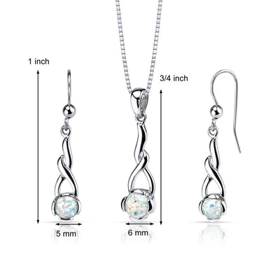 Opal Helix Pendant Earrings Necklace Sterling Silver 2.00 Carats