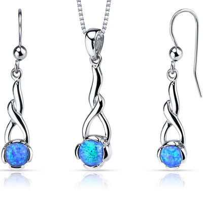 Blue Opal Helix Pendant Earrings Necklace Sterling Silver 2.00 Carats