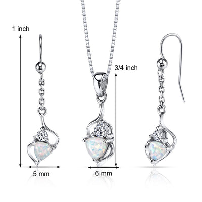 Opal Trillion Pendant Earrings Necklace Sterling Silver 2.00 Carats