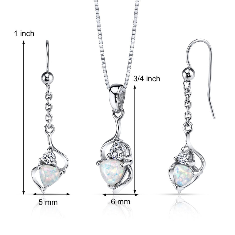 Opal Trillion Pendant Earrings Necklace Sterling Silver 2.00 Carats