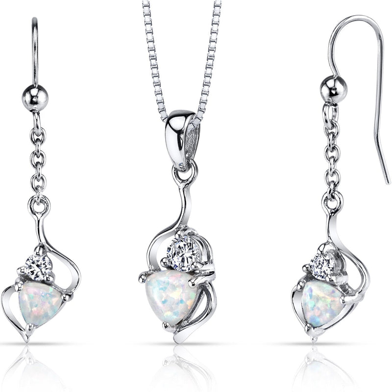 Opal Trillion Pendant Earrings Necklace Sterling Silver 2.00 Carats