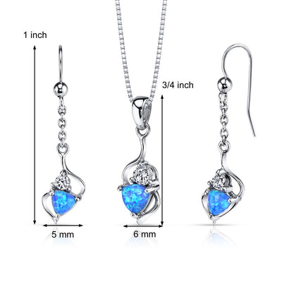 Blue Opal Trillion Pendant Earrings Necklace Sterling Silver 2.00 Carats