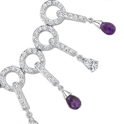 Amethyst Briolette Drop Pendant Necklace Sterling Silver 3.75 Carats