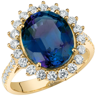 Peora Alexandrite Ring 6.75 Carats Oval Shape 14K Yellow Gold with Diamonds