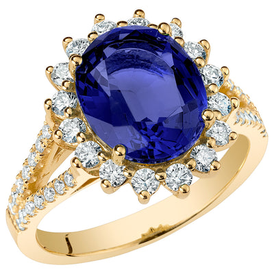 Peora Blue Sapphire and Diamond Oval Shape Ring 14K Yellow Gold Vintage Style