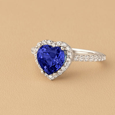 Peora Blue Sapphire and Diamond Heart Shape Ring 14K White Gold