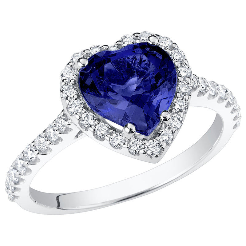 Peora Blue Sapphire and Diamond Heart Shape Ring 14K White Gold