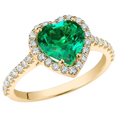 Peora Colombian Emerald Ring Heart Shape 14K Yellow Gold with Diamonds