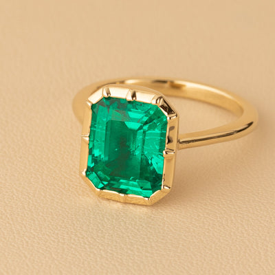 Peora Colombian Emerald Ring Emerald Cut 14K Yellow Gold