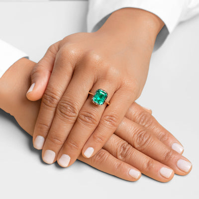 Peora Colombian Emerald Ring Emerald Cut 14K Yellow Gold