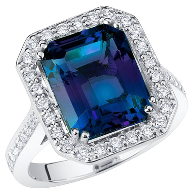 Peora Alexandrite and Diamond Emerald Cut Ring 14K White Gold