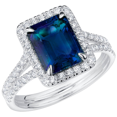 Peora Alexandrite and Diamond Emerald Cut Ring 14K White Gold