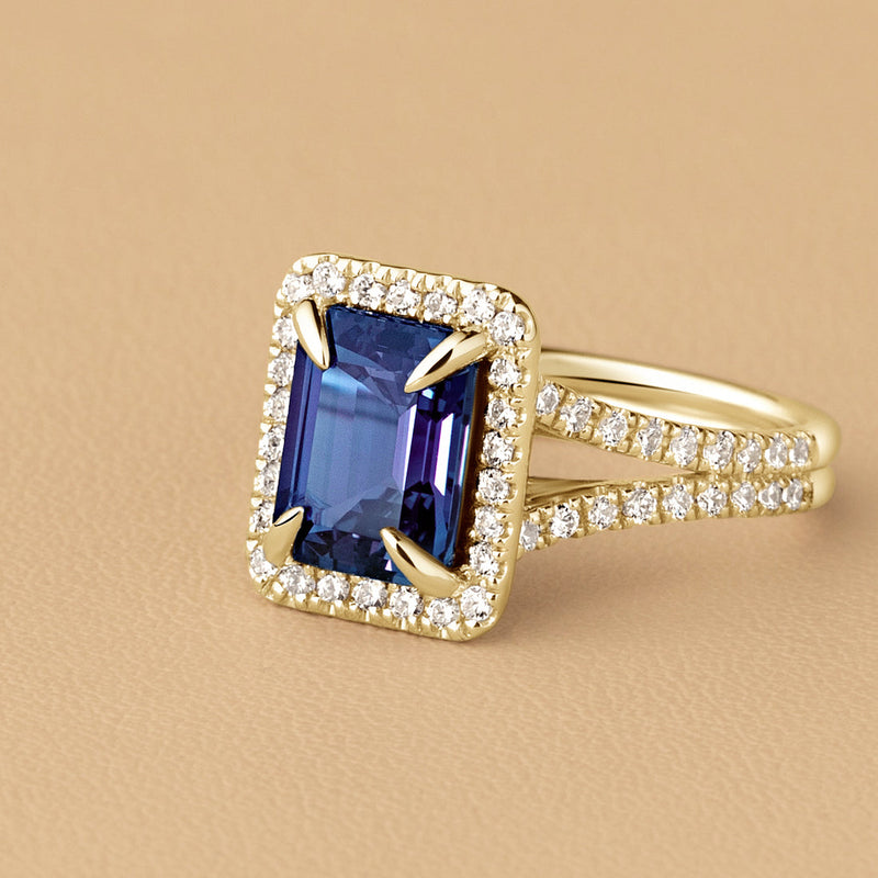 Peora Alexandrite and Diamond Emerald Cut Ring 14K Yellow Gold