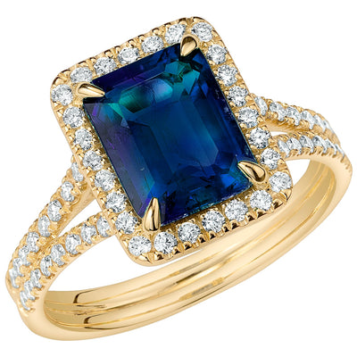 Peora Alexandrite and Diamond Emerald Cut Ring 14K Yellow Gold