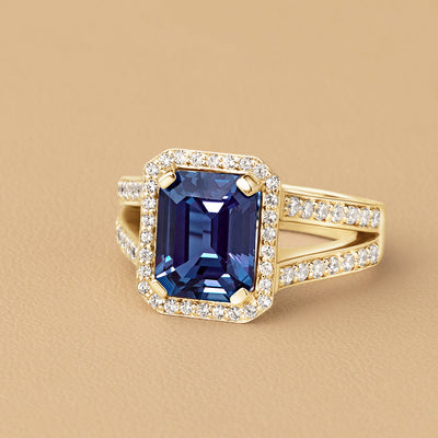 Peora Alexandrite and Diamond Emerald Cut Ring 14K Yellow Gold